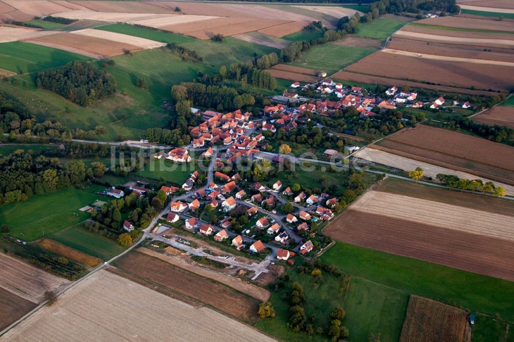 Luftaufnahme Ingolsheim - Dorf - Ansicht am Rande von Feldern in Ingolsheim in Grand Est, Frankreich