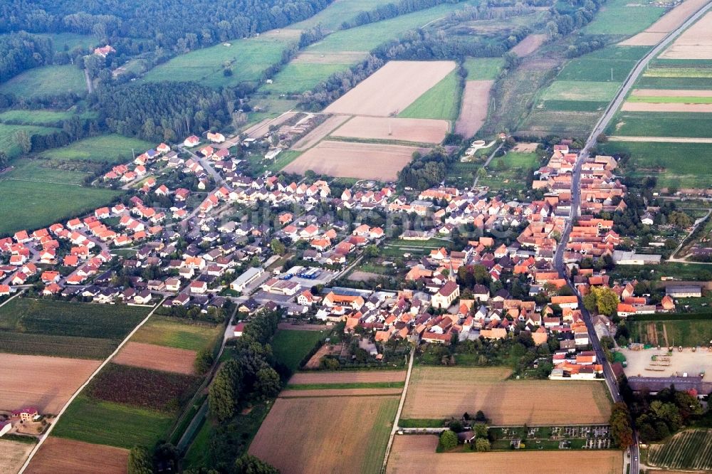 Knittelsheim aus der Vogelperspektive: Dorf - Ansicht am Rande von Feldern in Knittelsheim im Bundesland Rheinland-Pfalz