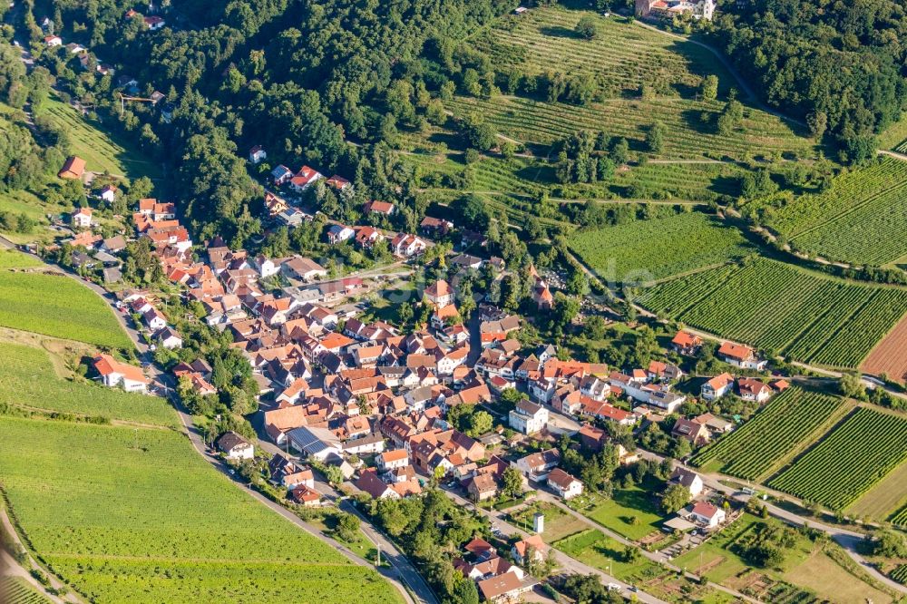 Leinsweiler von oben - Dorf - Ansicht am Rande von Feldern in Leinsweiler im Bundesland Rheinland-Pfalz, Deutschland