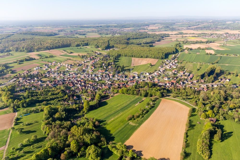 Lobsann aus der Vogelperspektive: Dorf - Ansicht am Rande von Feldern in Lobsann in Grand Est, Frankreich