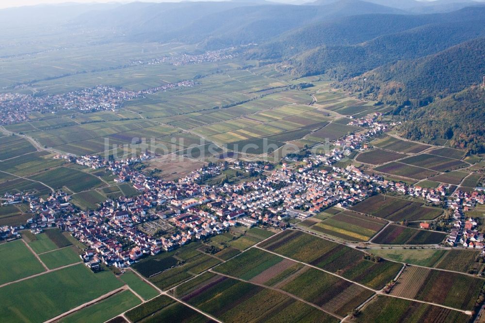 Luftaufnahme Neustadt an der Weinstraße - Dorf - Ansicht am Rande von Feldern in Neustadt an der Weinstraße im Bundesland Rheinland-Pfalz