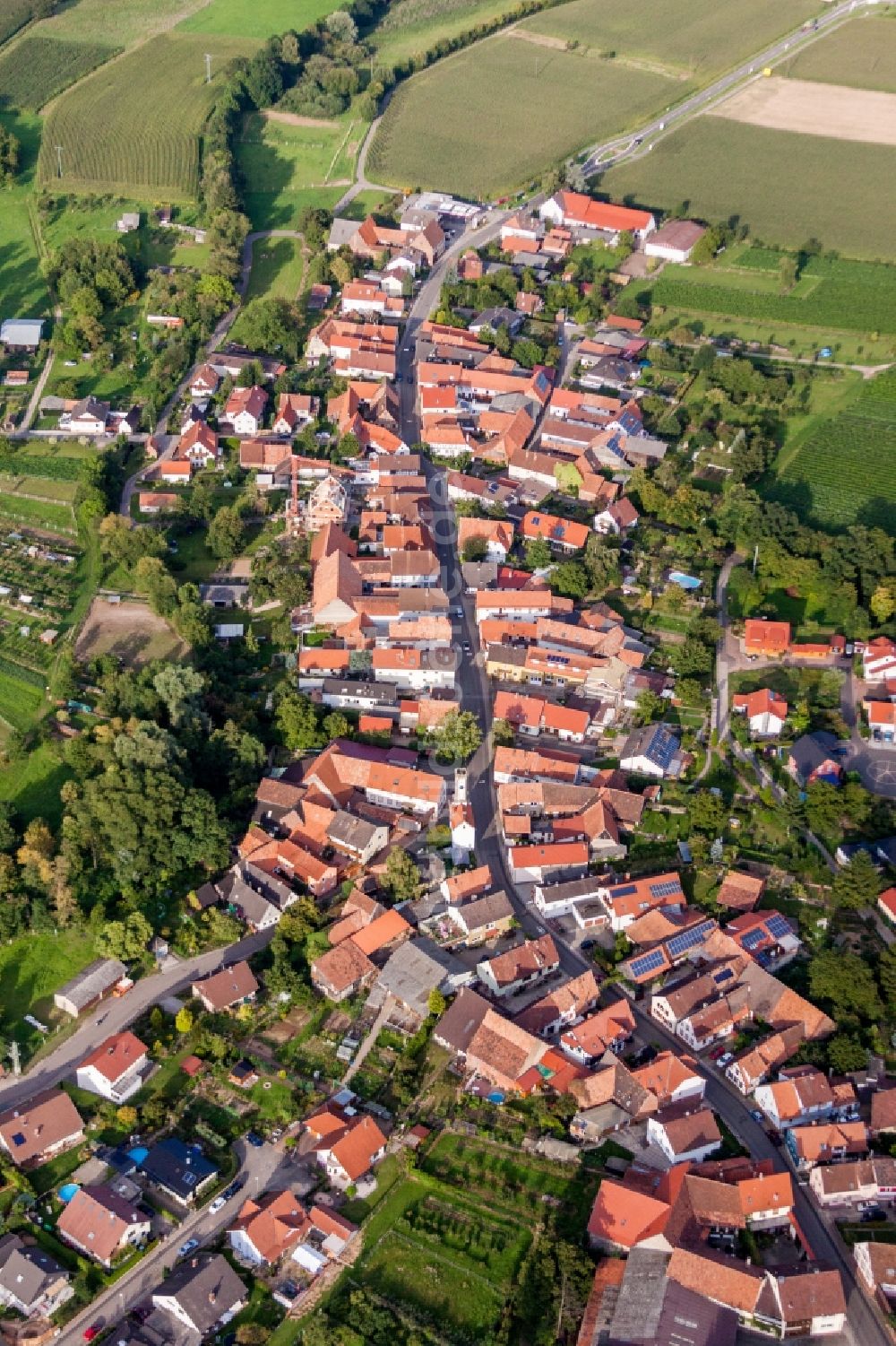 Oberhausen aus der Vogelperspektive: Dorf - Ansicht am Rande von Feldern in Oberhausen im Bundesland Rheinland-Pfalz, Deutschland