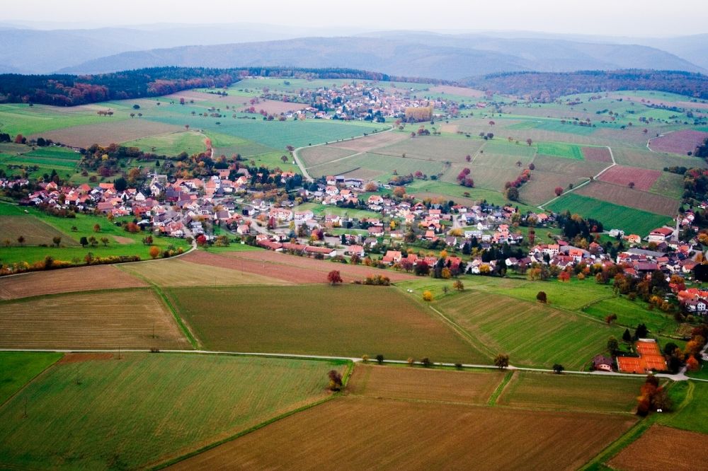 Schönbrunn aus der Vogelperspektive: Dorf - Ansicht am Rande von Feldern im Ortsteil Haag in Schönbrunn im Bundesland Baden-Württemberg, Deutschland