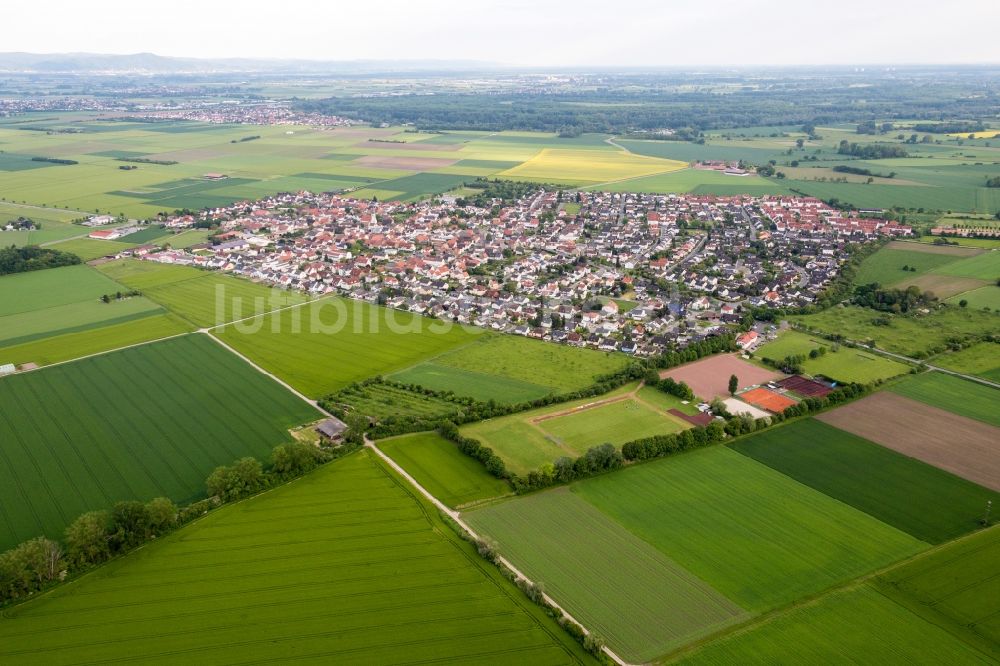 Luftaufnahme Riedstadt - Dorf - Ansicht am Rande von Feldern im Ortsteil Leeheim in Riedstadt im Bundesland Hessen, Deutschland