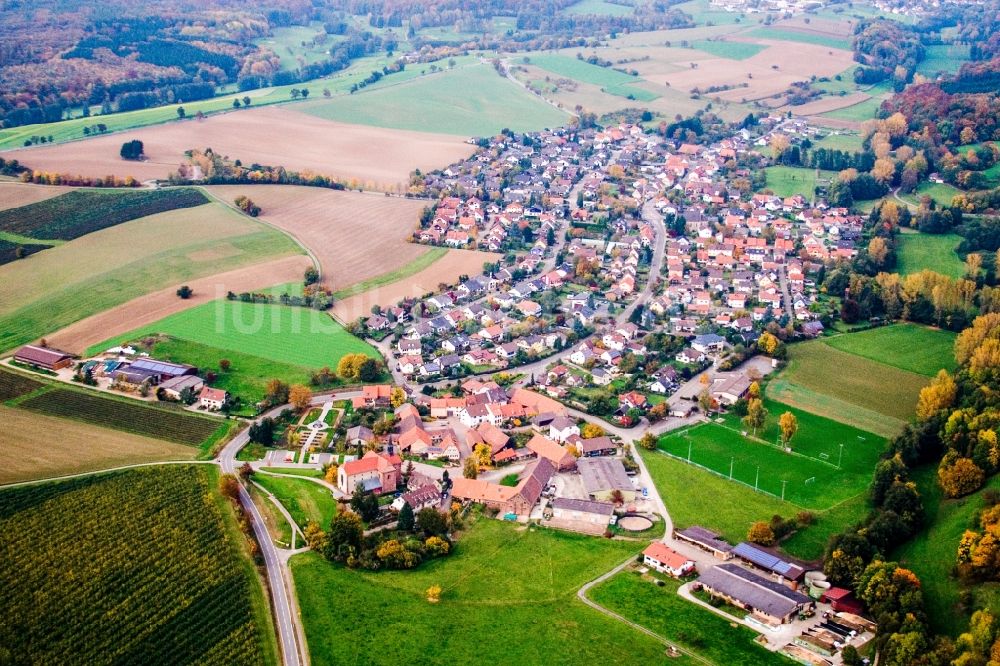 Lobbach von oben - Dorf - Ansicht am Rande von Feldern im Ortsteil Lobenfeld in Lobbach im Bundesland Baden-Württemberg, Deutschland