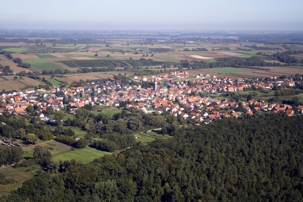 Wörth am Rhein von oben - Dorf - Ansicht am Rande von Feldern im Ortsteil Schaidt in Wörth am Rhein im Bundesland Rheinland-Pfalz, Deutschland