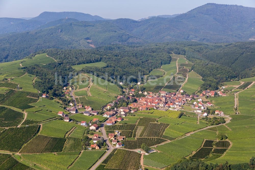 Rodern von oben - Dorf - Ansicht am Rande von Feldern in Rodern in Grand Est, Frankreich