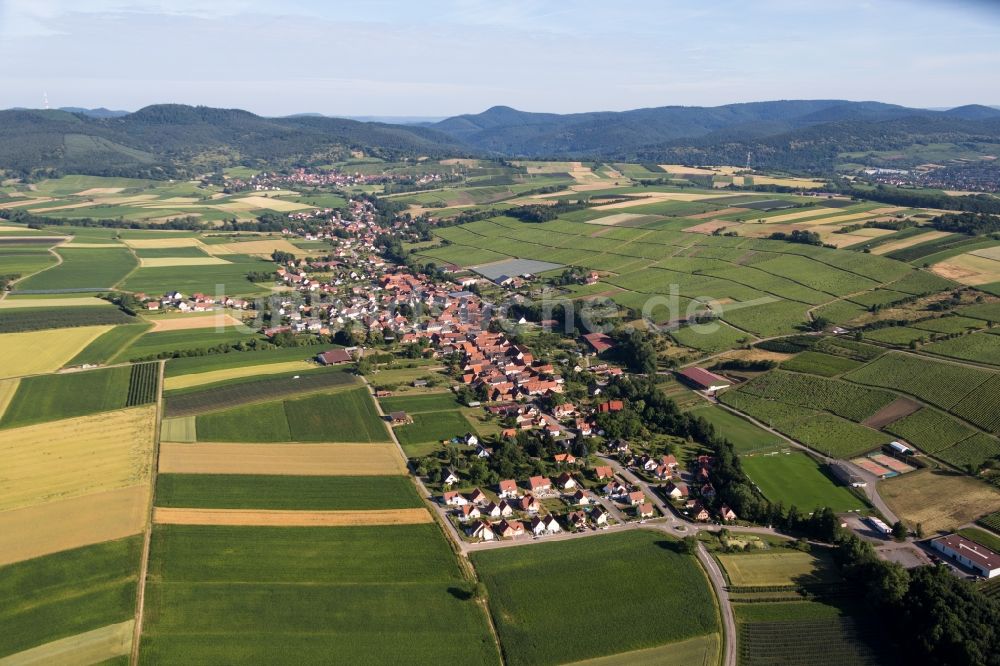 Luftbild Steinseltz - Dorf - Ansicht am Rande von Feldern in Steinseltz in Grand Est, Frankreich