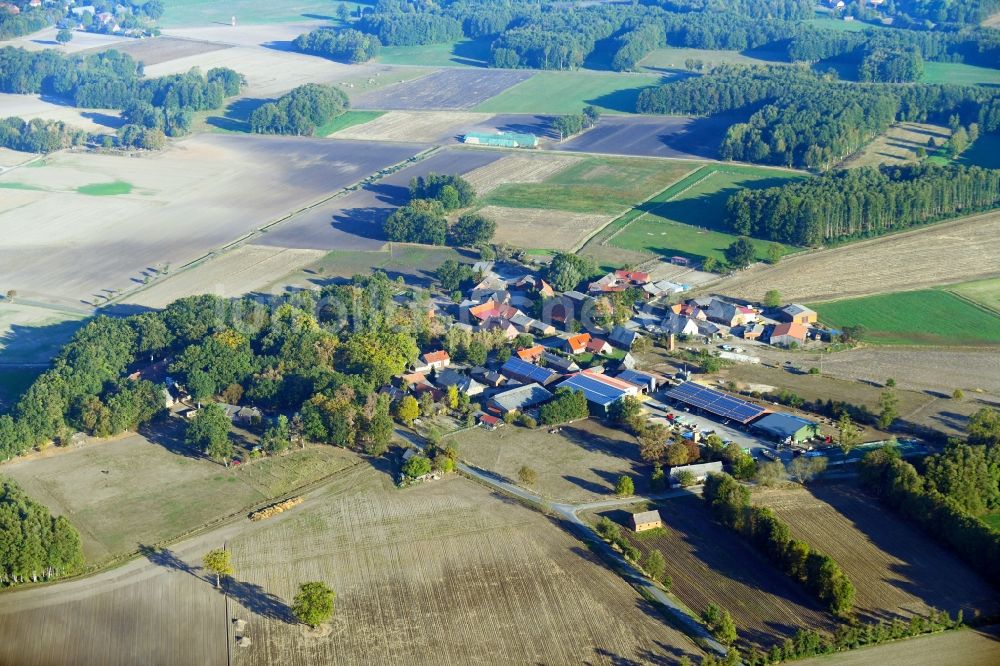 Teichlosen aus der Vogelperspektive: Dorf - Ansicht am Rande von Feldern in Teichlosen im Bundesland Niedersachsen, Deutschland