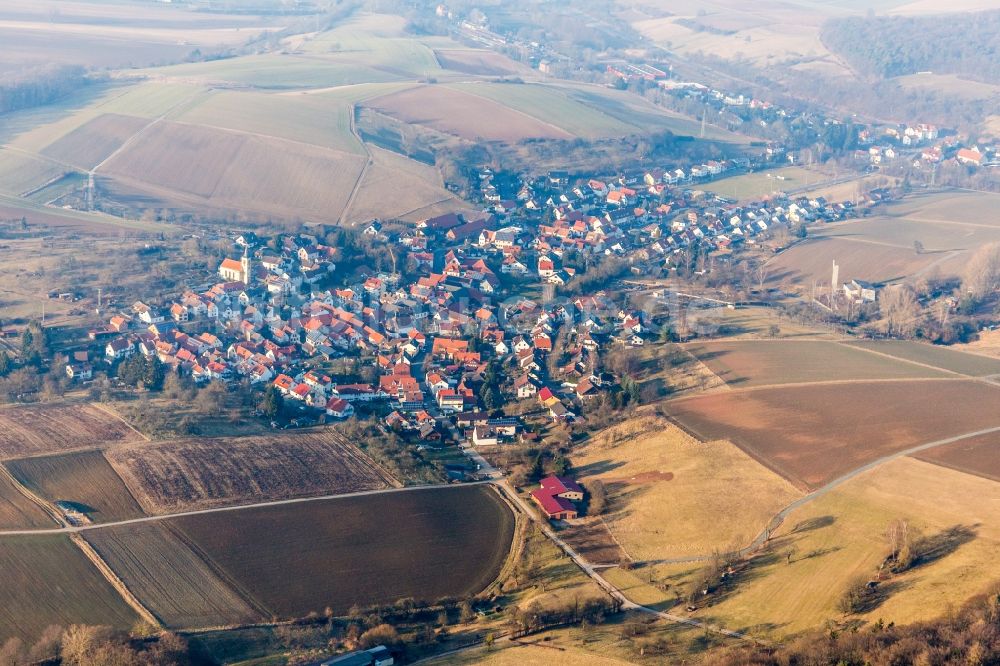 Luftbild Wiebelsbach - Dorf - Ansicht am Rande von Feldern in Wiebelsbach im Bundesland Hessen, Deutschland