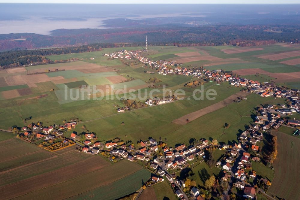 Luftbild Würzberg - Dorf - Ansicht am Rande von Feldern in Würzberg im Bundesland Hessen, Deutschland