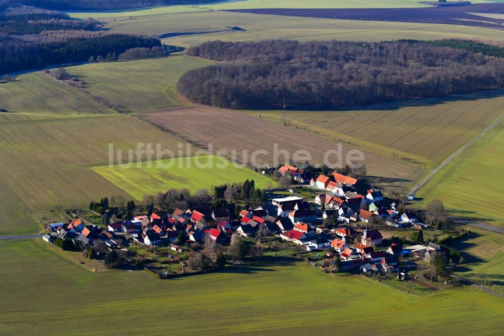 Zaunröden von oben - Dorf - Ansicht am Rande von Feldern in Zaunröden im Bundesland Thüringen, Deutschland