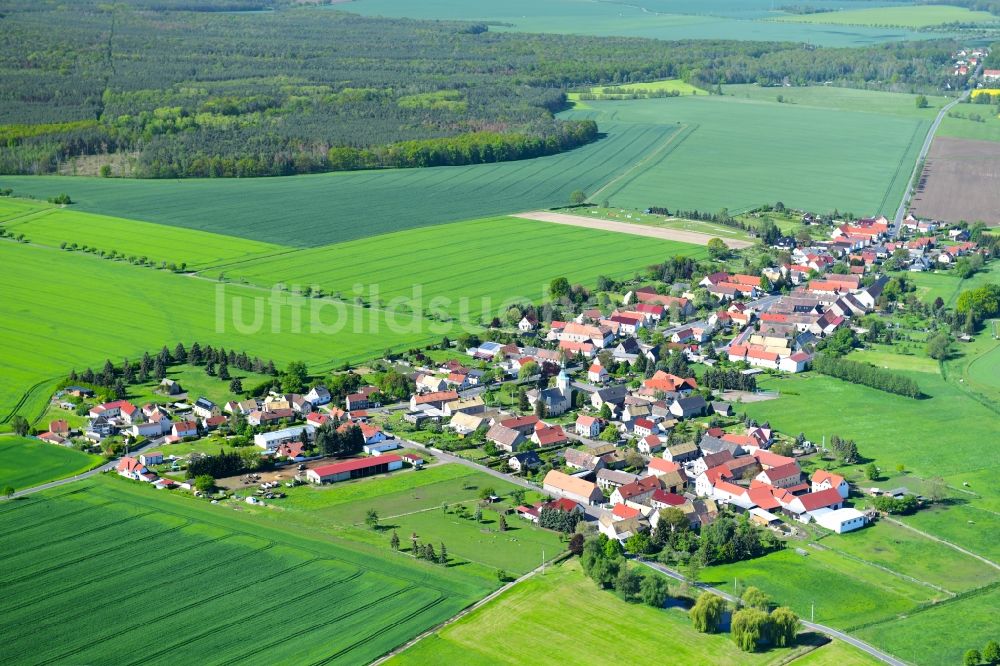 Luftaufnahme Meltewitz - Dorf - Ansicht am Rande von landwirtschaftlichen Feldern in Meltewitz im Bundesland Sachsen, Deutschland