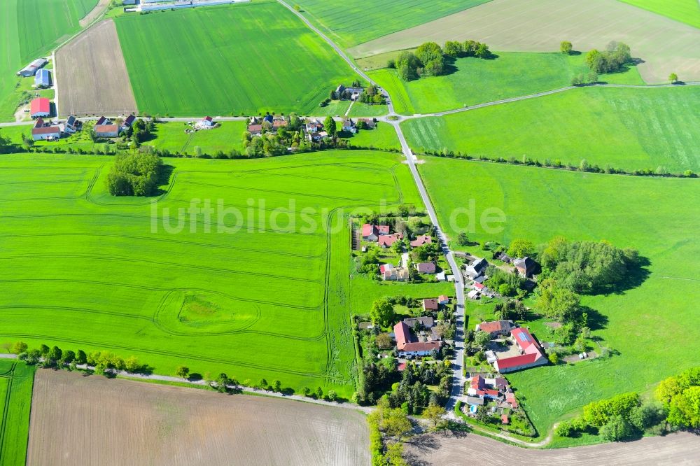 Cavertitz aus der Vogelperspektive: Dorf - Ansicht am Rande von landwirtschaftlichen Feldern im Ortsteil Lampertswalde in Cavertitz im Bundesland Sachsen, Deutschland