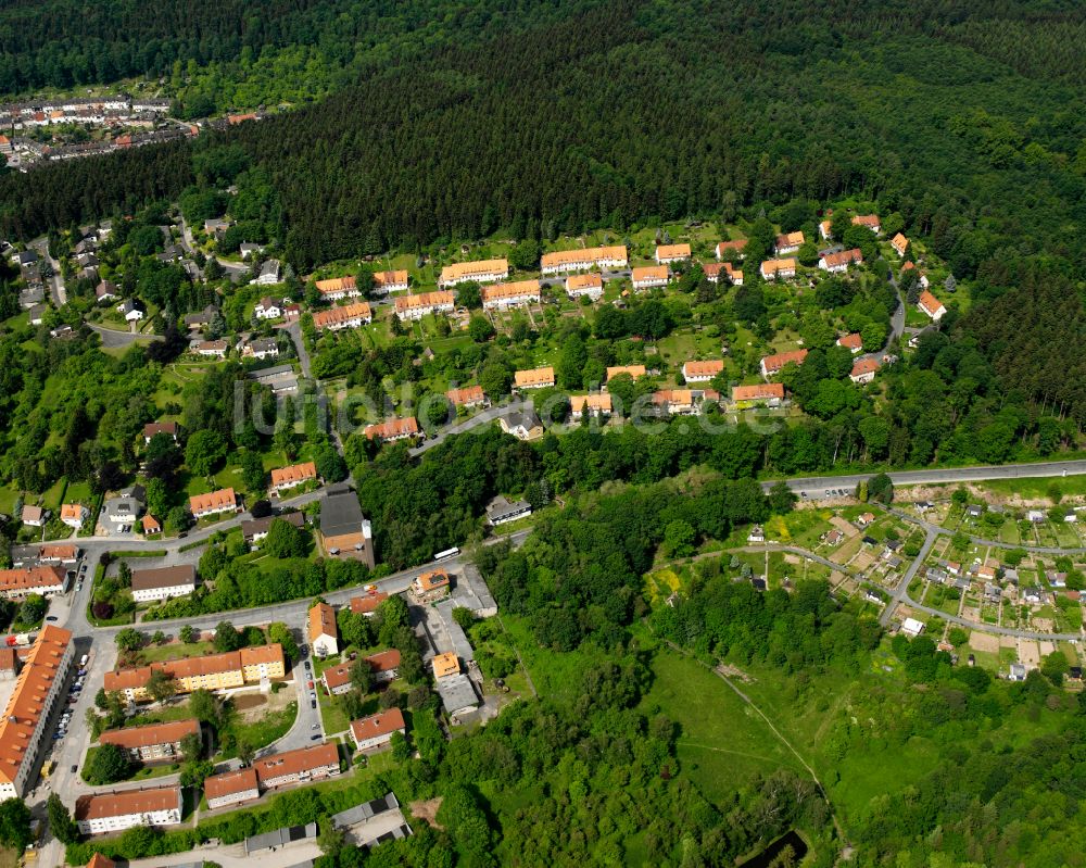 Bad von oben - Dorf - Ansicht am Rande von Waldgebieten in Bad im Bundesland Niedersachsen, Deutschland