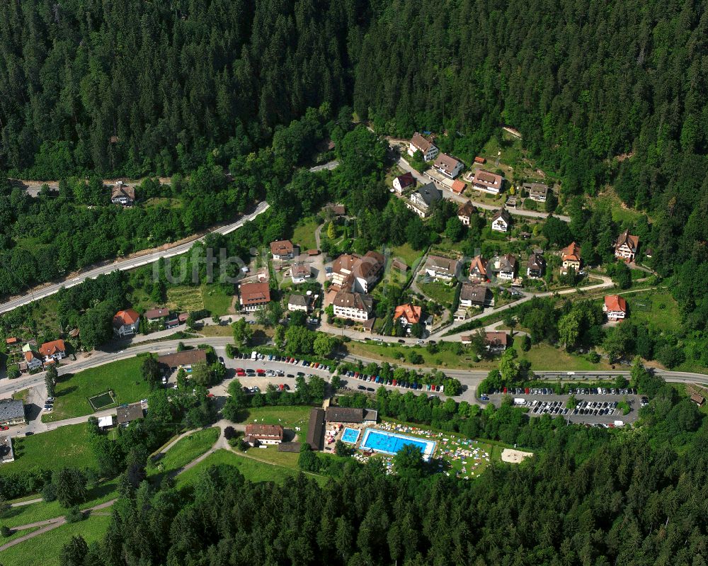 Bad Teinach von oben - Dorf - Ansicht am Rande von Waldgebieten in Bad Teinach im Bundesland Baden-Württemberg, Deutschland