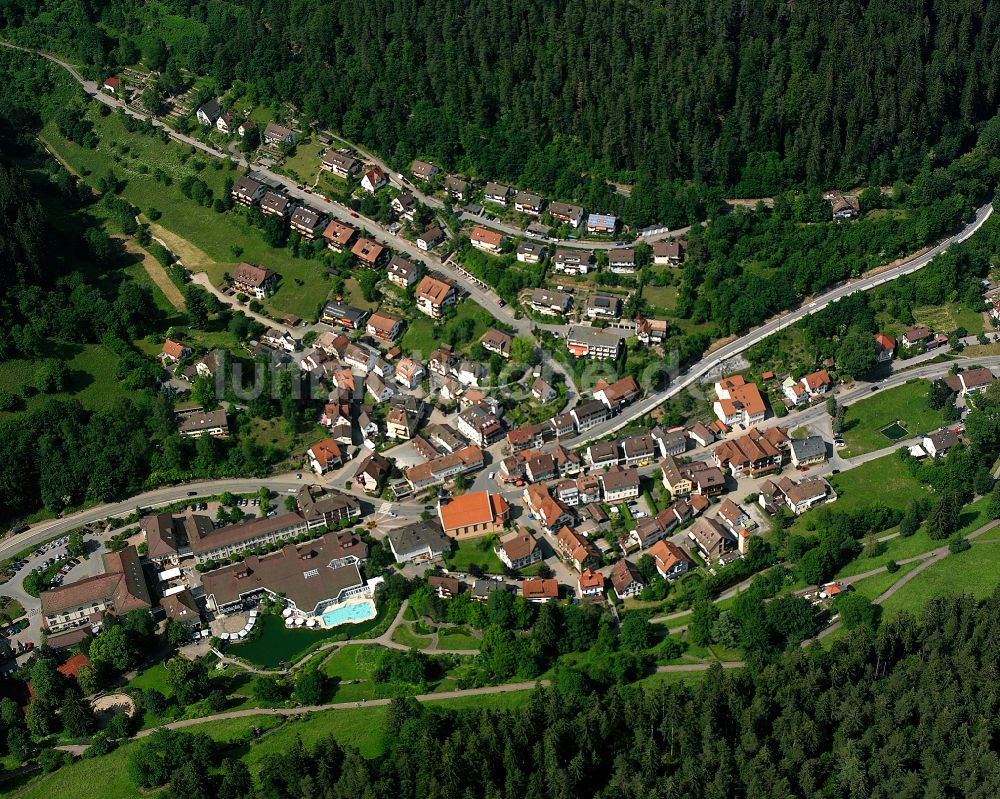 Bad Teinach aus der Vogelperspektive: Dorf - Ansicht am Rande von Waldgebieten in Bad Teinach im Bundesland Baden-Württemberg, Deutschland