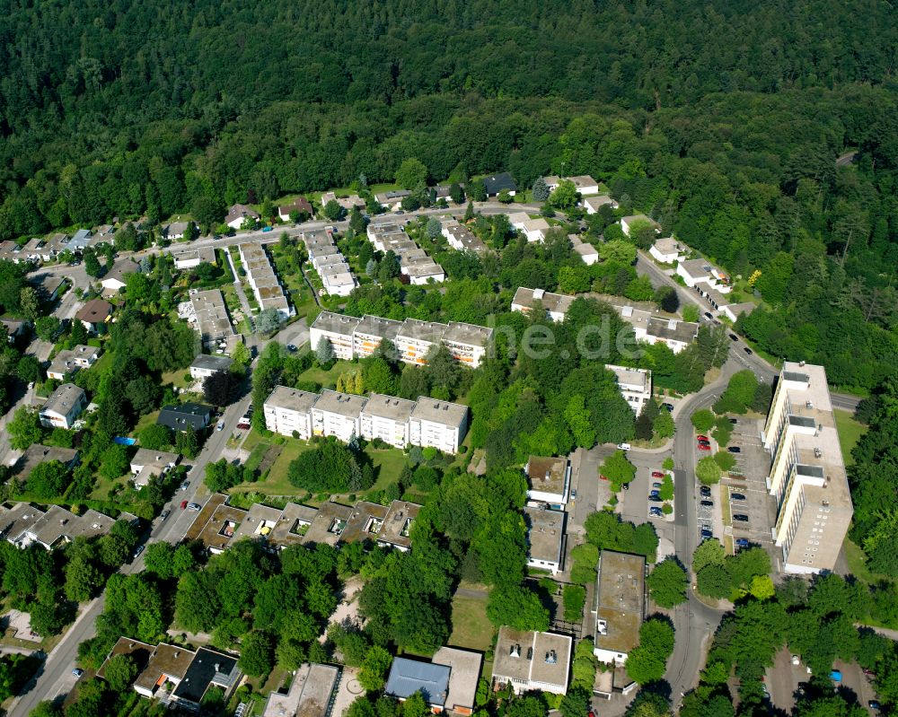 Bergwald aus der Vogelperspektive: Dorf - Ansicht am Rande von Waldgebieten in Bergwald im Bundesland Baden-Württemberg, Deutschland