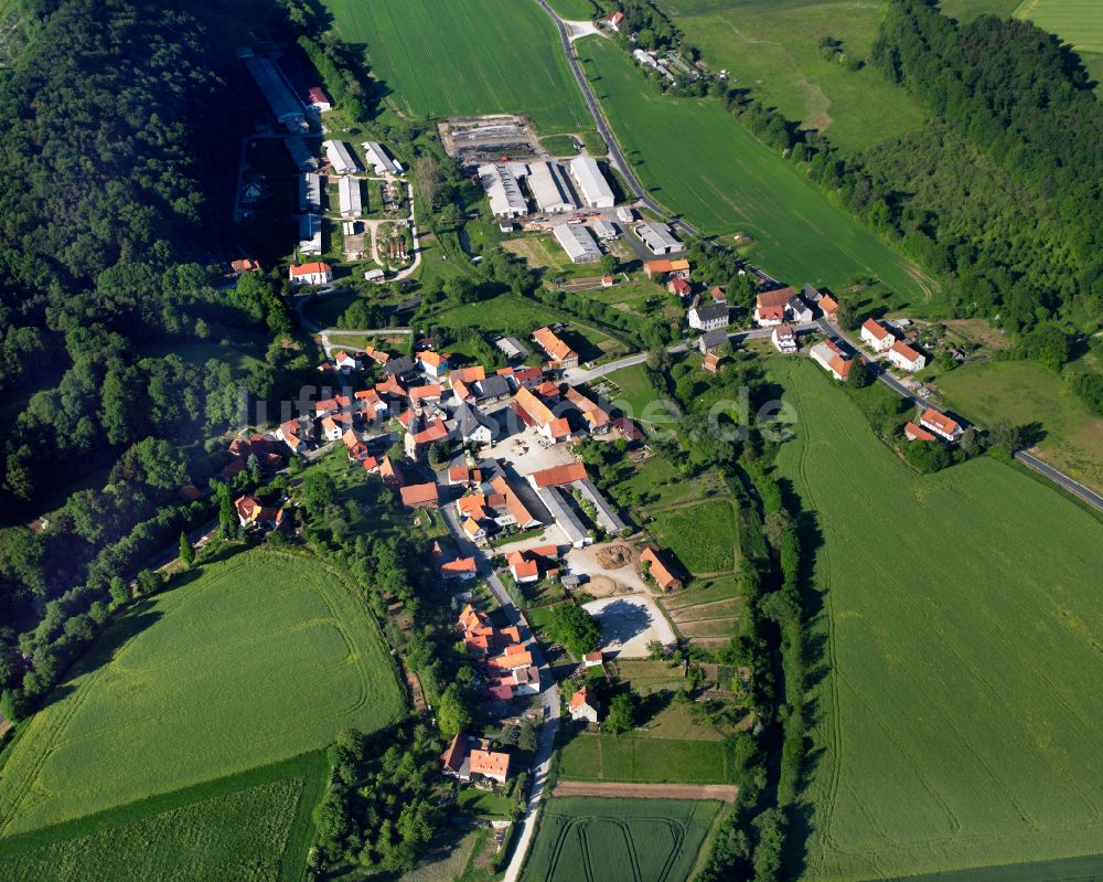 Großtöpfer aus der Vogelperspektive: Dorf - Ansicht am Rande von Waldgebieten in Großtöpfer im Bundesland Thüringen, Deutschland