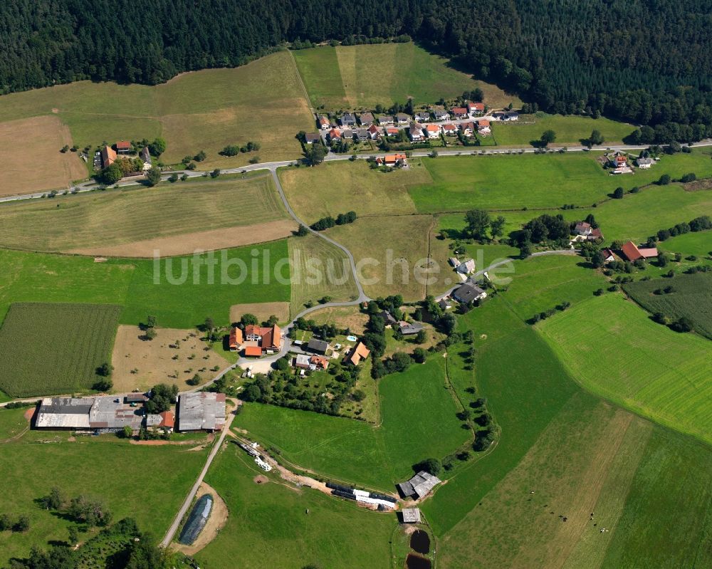 Luftaufnahme Hiltersklingen - Dorf - Ansicht am Rande Waldgebieten in Hiltersklingen im Bundesland Hessen, Deutschland