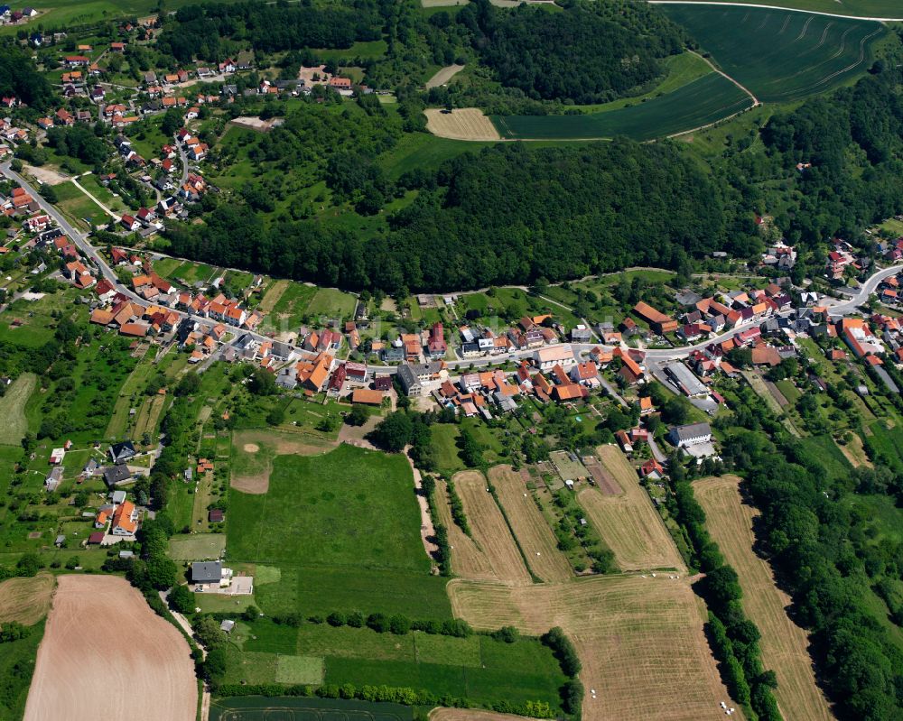 Hundeshagen aus der Vogelperspektive: Dorf - Ansicht am Rande von Waldgebieten in Hundeshagen im Bundesland Thüringen, Deutschland