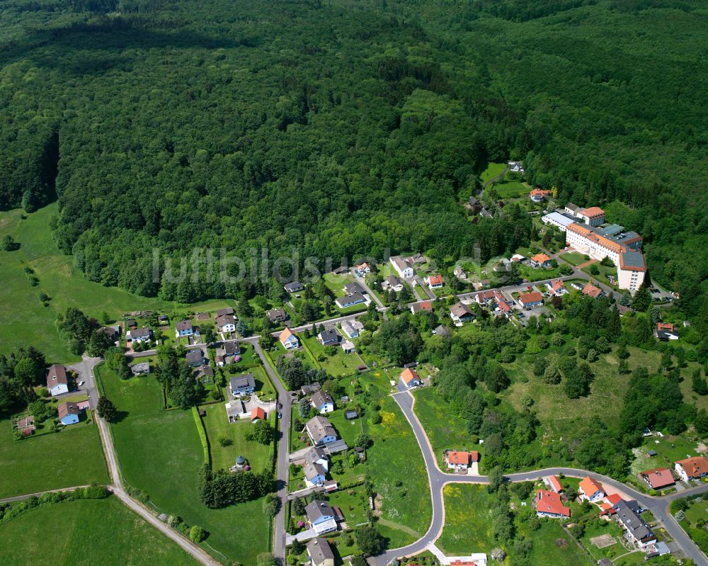 Ilbeshausen-Hochwaldhausen aus der Vogelperspektive: Dorf - Ansicht am Rande von Waldgebieten in Ilbeshausen-Hochwaldhausen im Bundesland Hessen, Deutschland