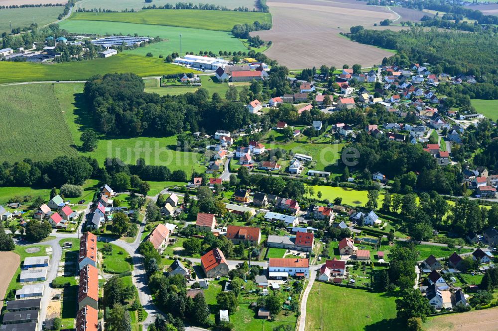 Kostitz aus der Vogelperspektive: Dorf - Ansicht am Rande von Waldgebieten in Kostitz im Bundesland Thüringen, Deutschland