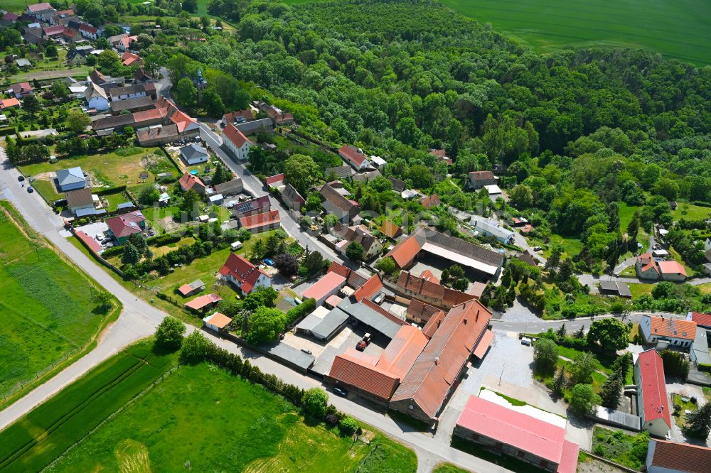 Oberrißdorf aus der Vogelperspektive: Dorf - Ansicht am Rande von Waldgebieten in Oberrißdorf im Bundesland Sachsen-Anhalt, Deutschland