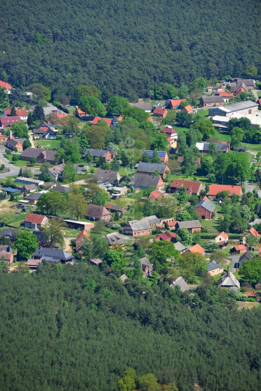 Polz aus der Vogelperspektive: Dorf - Ansicht am Rande Waldgebieten in Polz im Bundesland Mecklenburg-Vorpommern, Deutschland