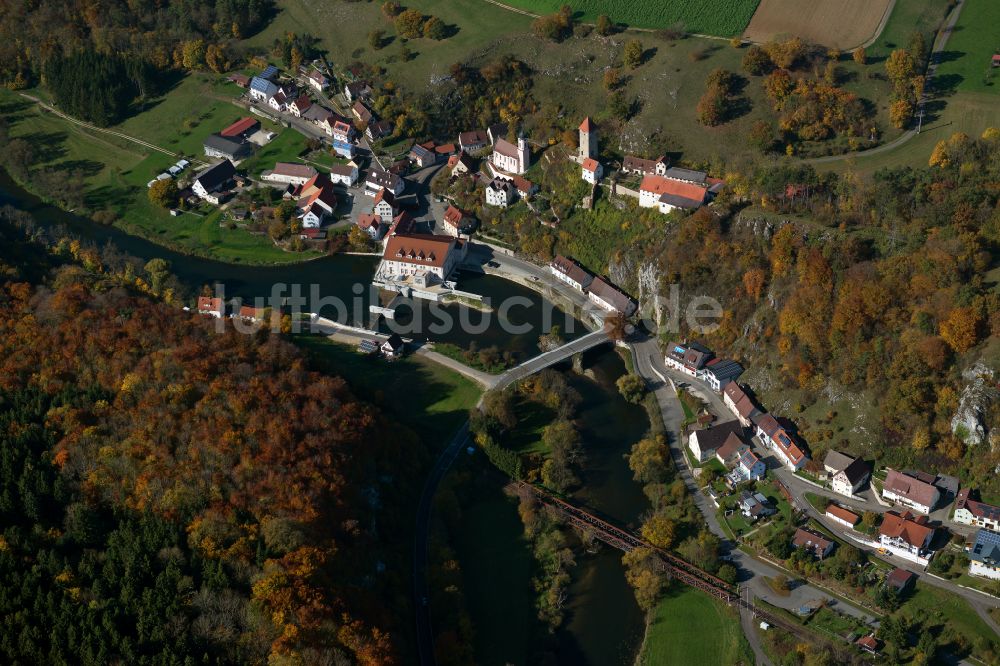 Luftaufnahme Rechtenstein - Dorf - Ansicht am Rande von Waldgebieten in Rechtenstein im Bundesland Baden-Württemberg, Deutschland