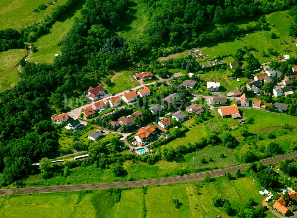 Schweisweiler aus der Vogelperspektive: Dorf - Ansicht am Rande von Waldgebieten in Schweisweiler im Bundesland Rheinland-Pfalz, Deutschland