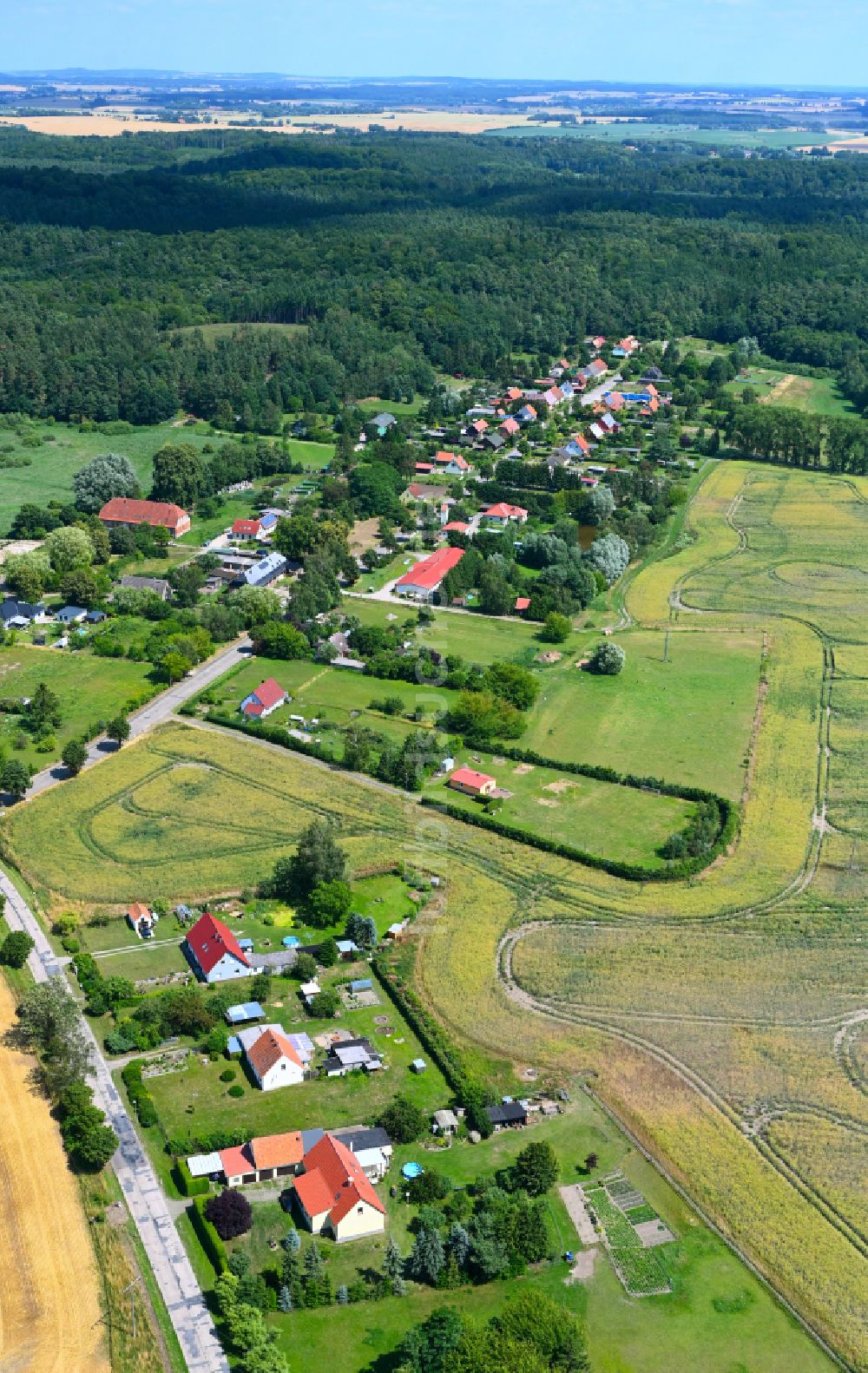 Luftaufnahme Schwiggerow - Dorf - Ansicht am Rande von Waldgebieten in Schwiggerow im Bundesland Mecklenburg-Vorpommern, Deutschland