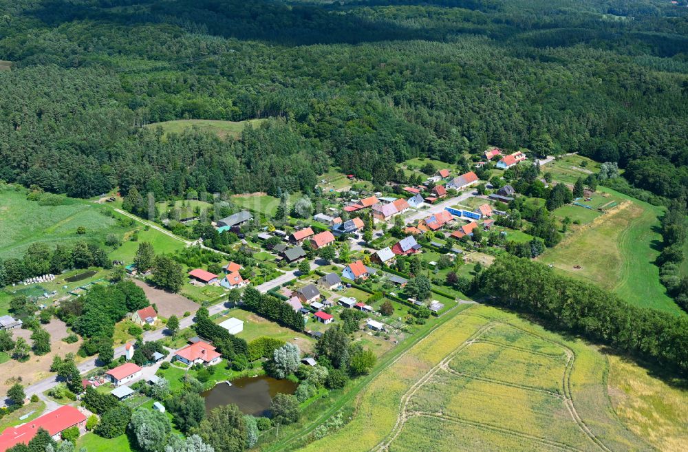 Schwiggerow von oben - Dorf - Ansicht am Rande von Waldgebieten in Schwiggerow im Bundesland Mecklenburg-Vorpommern, Deutschland