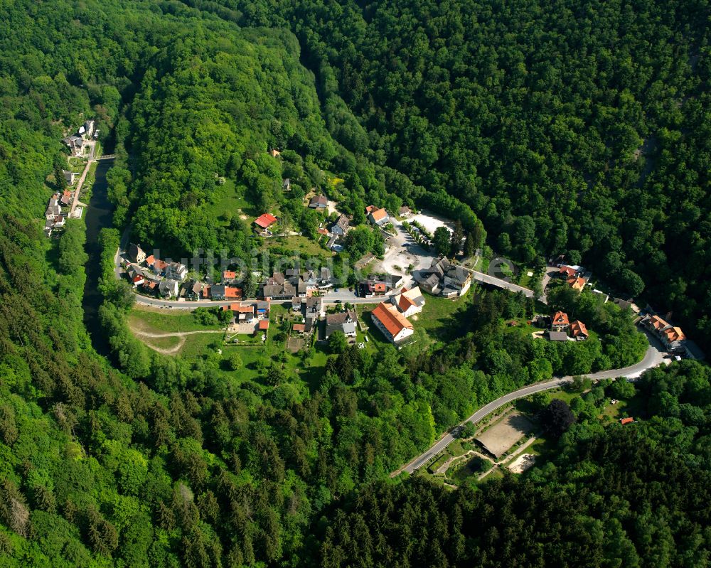 Treseburg von oben - Dorf - Ansicht am Rande von Waldgebieten in Treseburg im Bundesland Sachsen-Anhalt, Deutschland