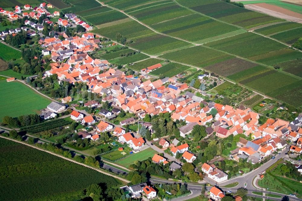 Luftbild Niederhorbach - Dorf - Ansicht am Rande von Weinbergen in Niederhorbach im Bundesland Rheinland-Pfalz