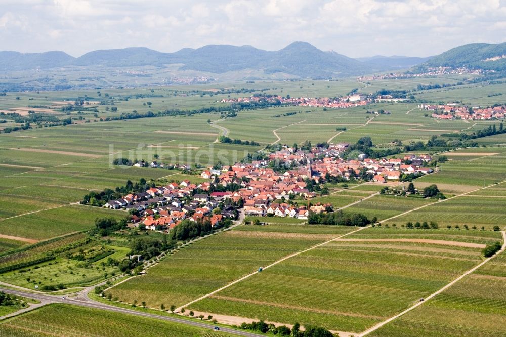 Roschbach aus der Vogelperspektive: Dorf - Ansicht am Rande von Weinbergen in Roschbach im Bundesland Rheinland-Pfalz, Deutschland