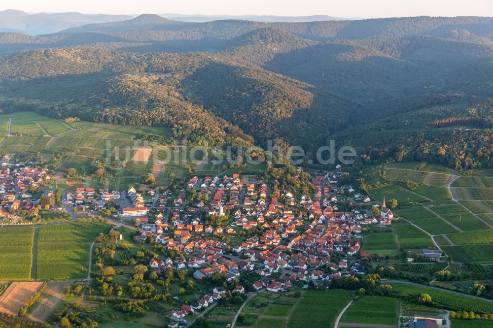 Luftaufnahme Rechtenbach - Dorf - Ansicht am Rande von Weinbergen und Wald in Rechtenbach im Bundesland Rheinland-Pfalz, Deutschland