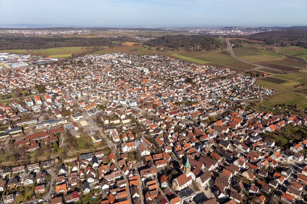 Renningen aus der Vogelperspektive: Dorf - Ansicht in Renningen im Bundesland Baden-Württemberg, Deutschland