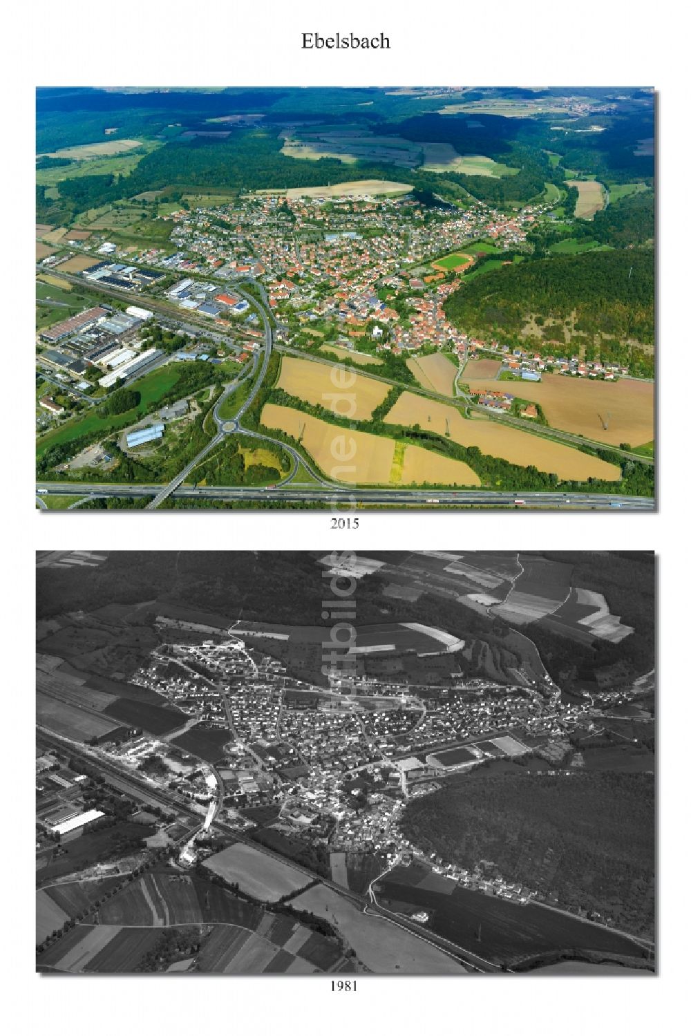 Ebelsbach aus der Vogelperspektive: Dorf - Ansicht im Wandel der Zeit der zum Landkreis Haßberge gehörenden Gemeinde Ebelsbach im Bundesland Bayern