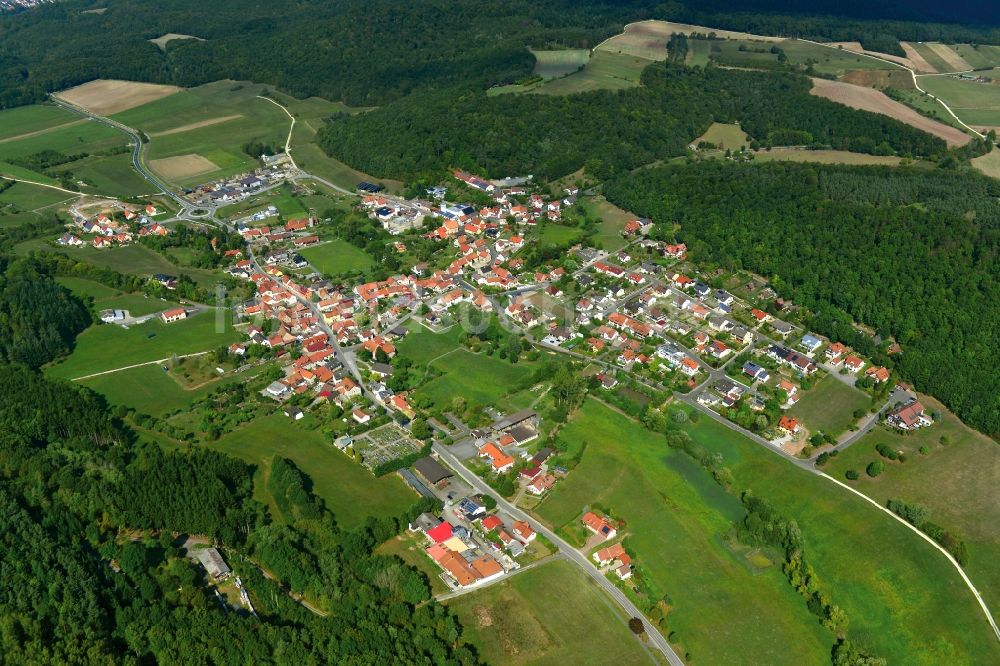 Oberschleichach von oben - Dorf - Ansicht der zum Landkreis Haßberge gehörenden Gemeinde Oberschleichach im Bundesland Bayern