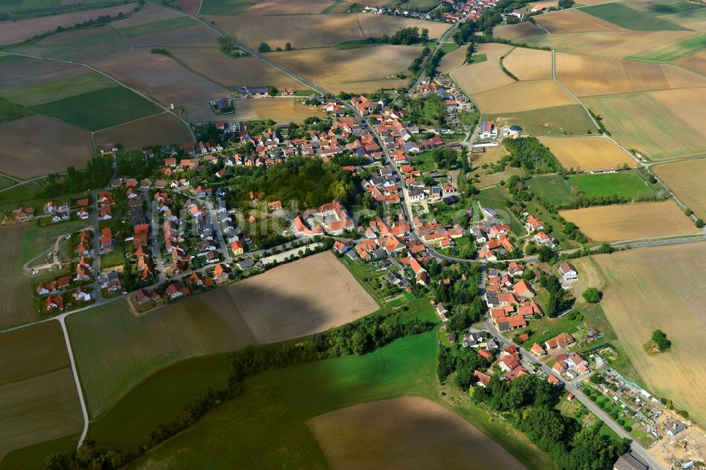 Oberschwappach Knetzgau von oben - Dorf - Ansicht der zum Landkreis Haßberge gehörenden Gemeinde Oberschwappach im Bundesland Bayern