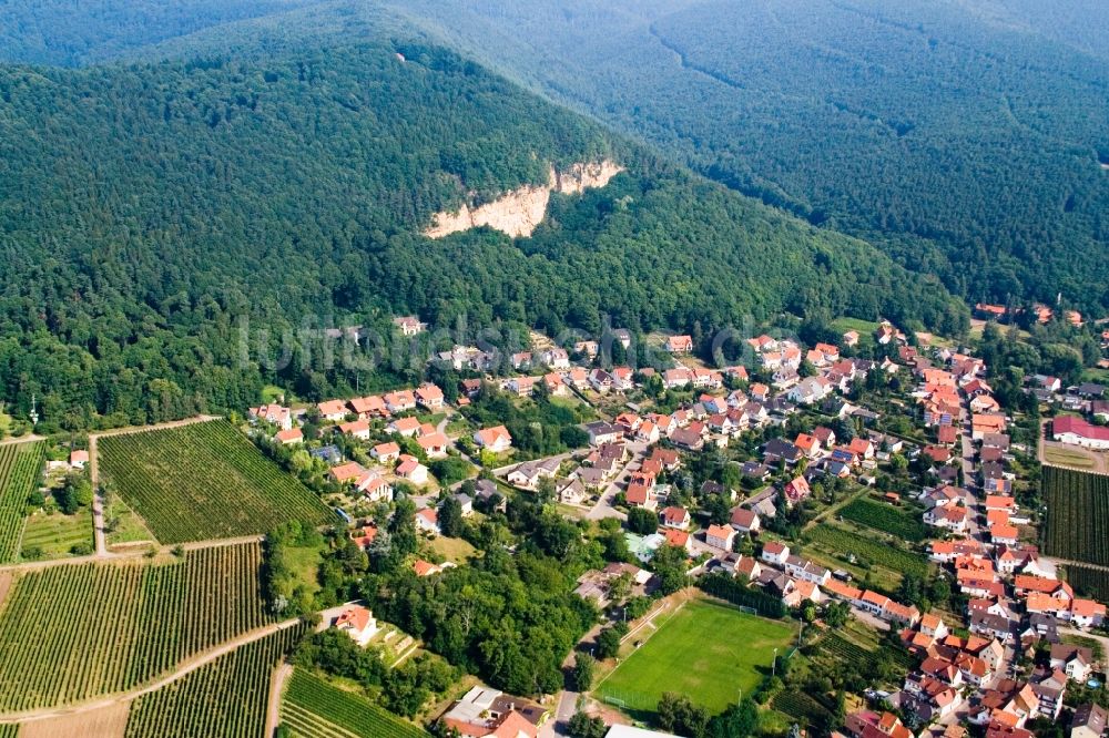 Frankweiler aus der Vogelperspektive: Dorf - Ansicht zwischen Pfälzerwald und Reben in Frankweiler im Bundesland Rheinland-Pfalz