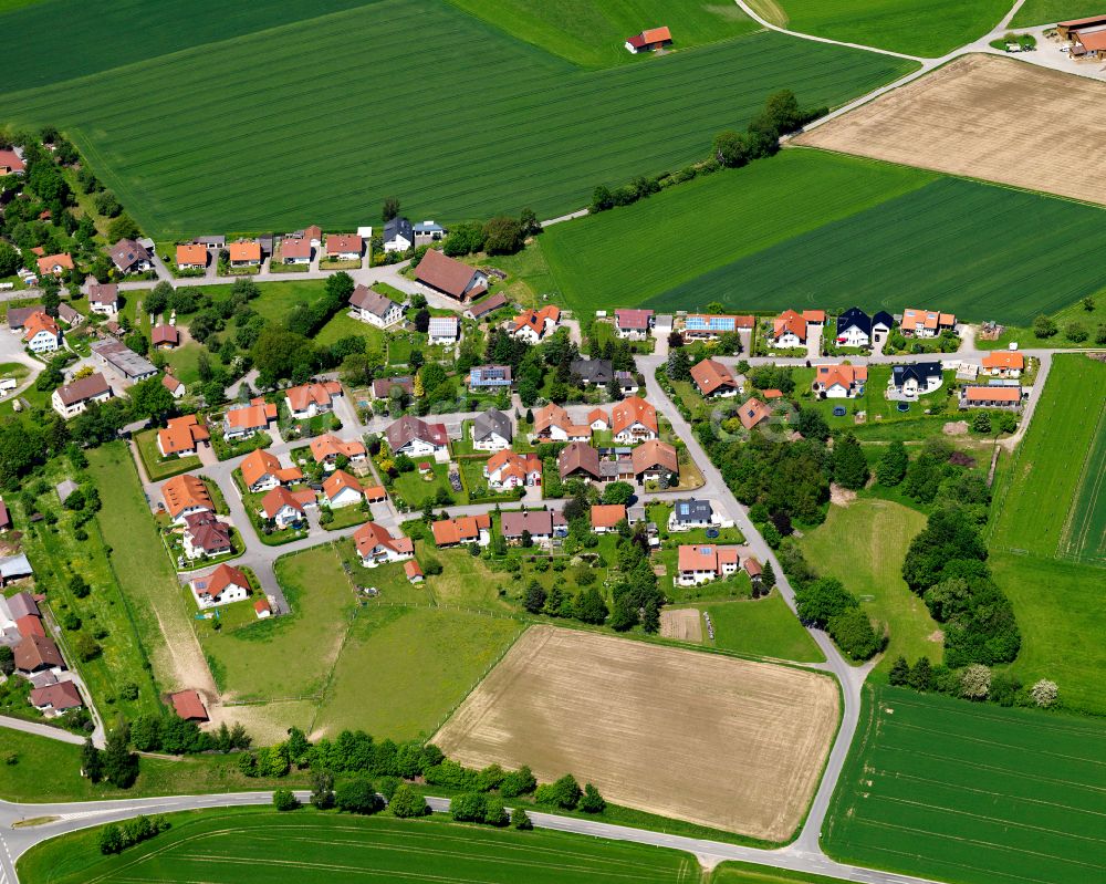 Allmannsweiler aus der Vogelperspektive: Dorfkern am Feldrand in Allmannsweiler im Bundesland Baden-Württemberg, Deutschland