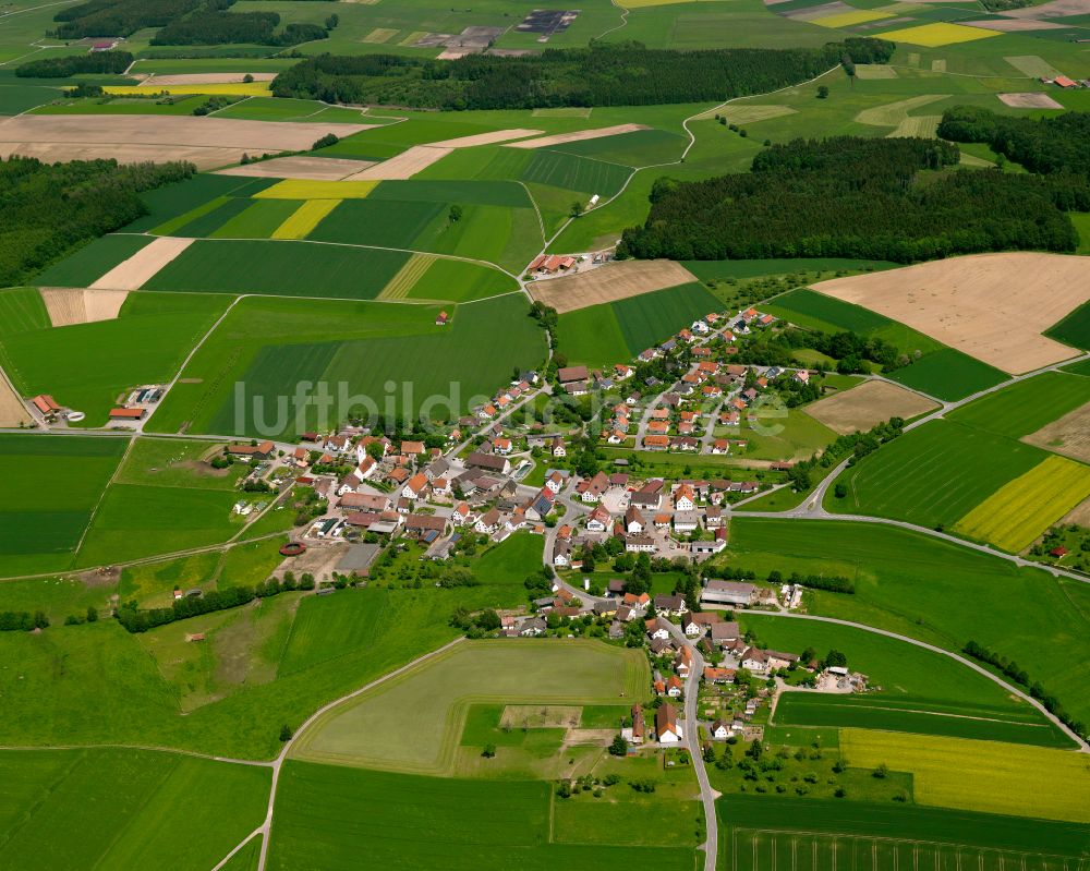 Allmannsweiler von oben - Dorfkern am Feldrand in Allmannsweiler im Bundesland Baden-Württemberg, Deutschland