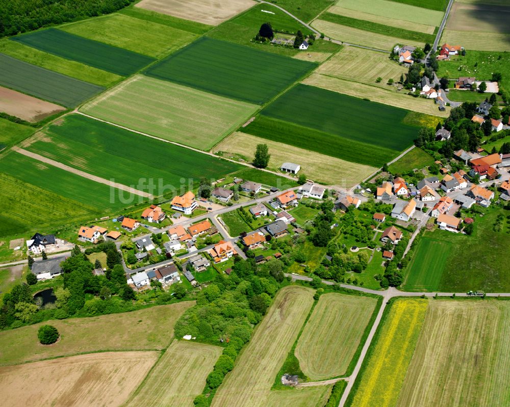 Allmenrod von oben - Dorfkern am Feldrand in Allmenrod im Bundesland Hessen, Deutschland