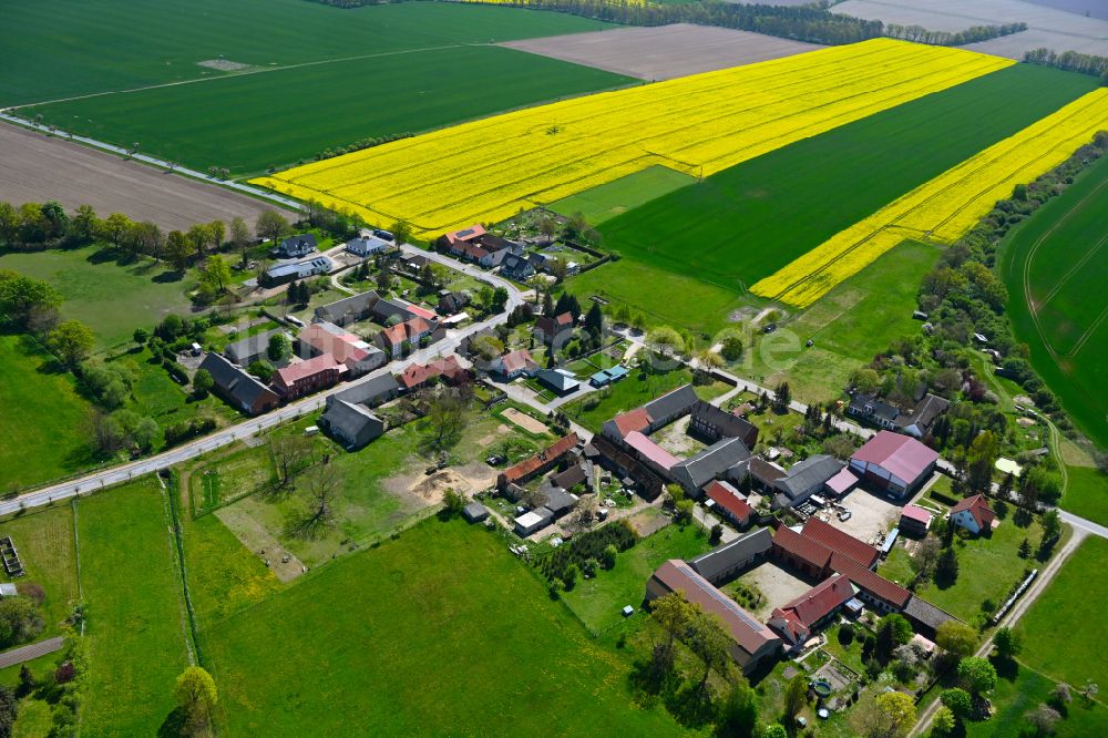 Benkendorf aus der Vogelperspektive: Dorfkern am Feldrand in Benkendorf im Bundesland Sachsen-Anhalt, Deutschland