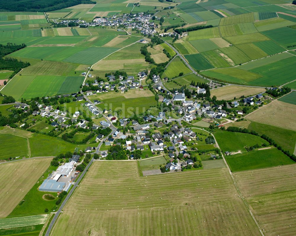 Biebern von oben - Dorfkern am Feldrand in Biebern im Bundesland Rheinland-Pfalz, Deutschland