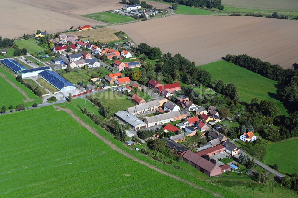 Bietegast aus der Vogelperspektive: Dorfkern am Feldrand in Bietegast im Bundesland Sachsen-Anhalt, Deutschland