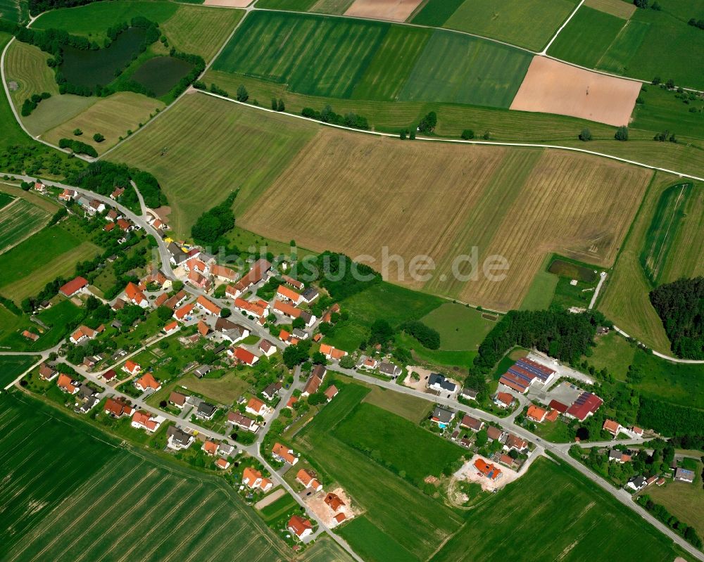 Birkach aus der Vogelperspektive: Dorfkern am Feldrand in Birkach im Bundesland Bayern, Deutschland