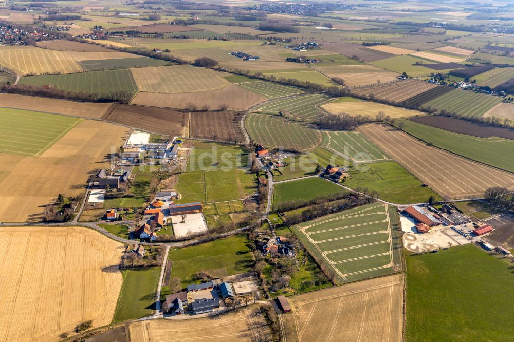 Luftbild Bönen - Dorfkern am Feldrand in Bönen im Bundesland Nordrhein-Westfalen, Deutschland